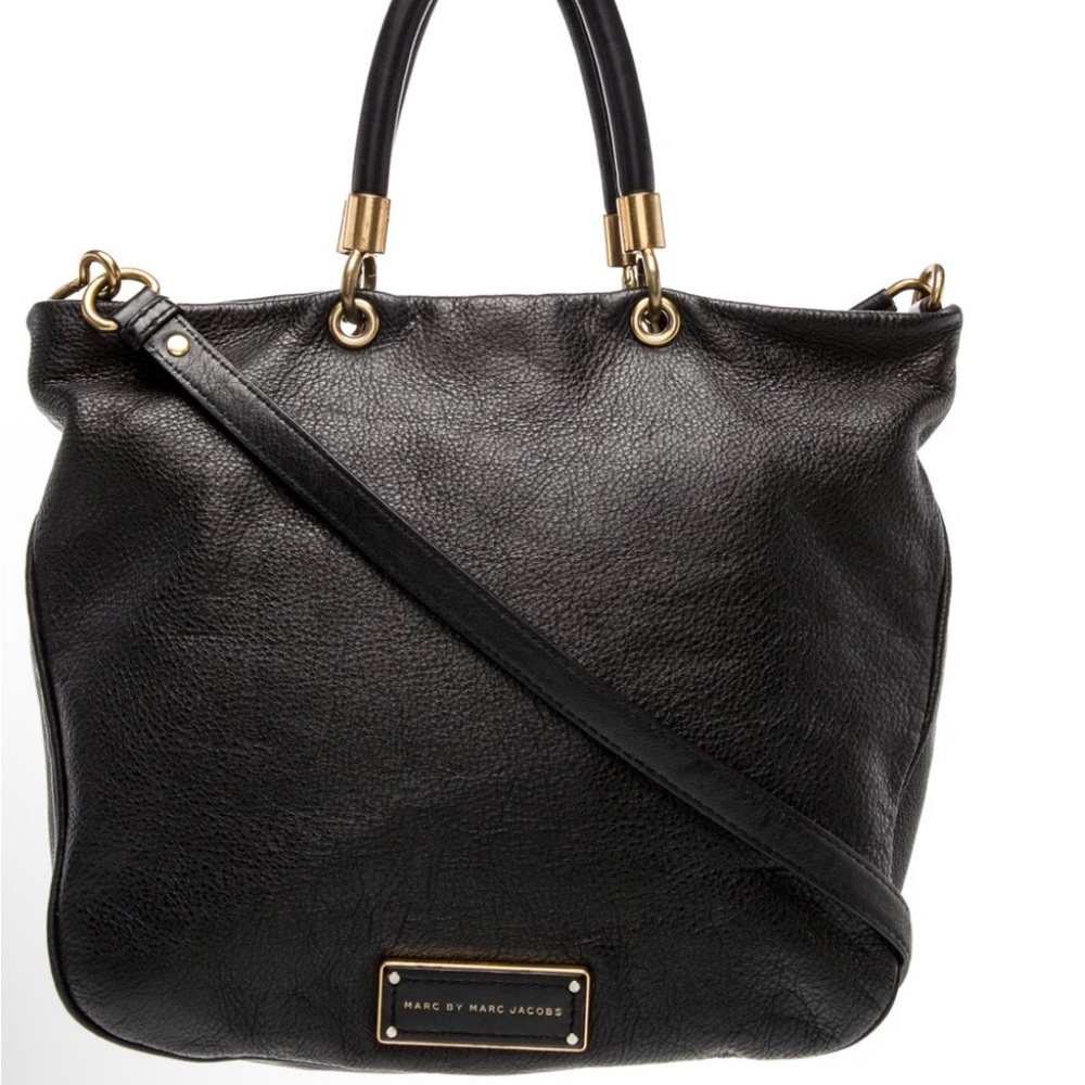 Marc Jacobs Black Pebbled Leather Tote with Gold Hardware